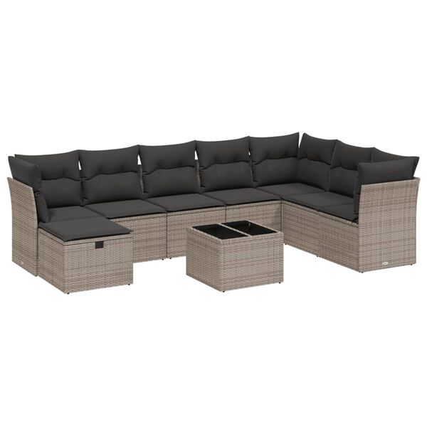 vidaXL Salon de jardin 9 pcs avec coussins gris résine tressée