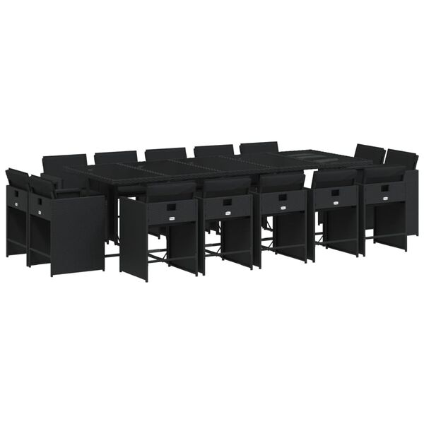 vidaXL Ensemble &agrave; manger de jardin 15 pcs coussins noir r&eacute;sine tress&eacute;e