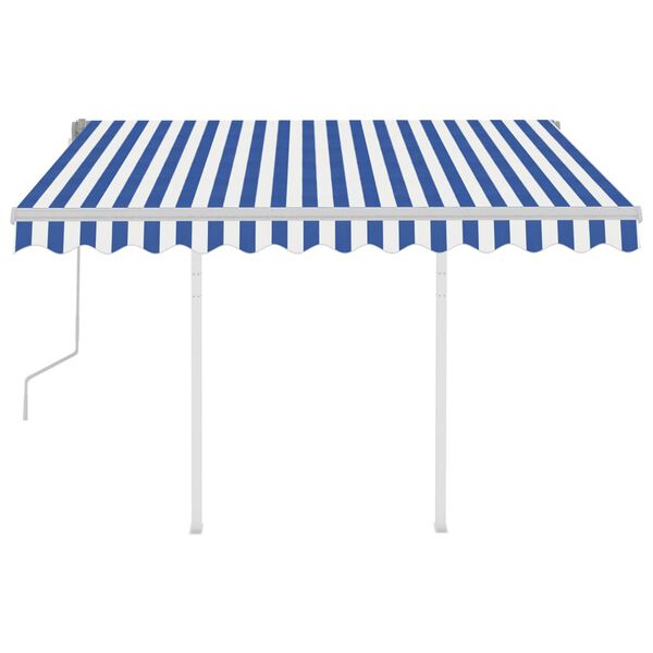 vidaXL Auvent manuel r&eacute;tractable avec poteaux 3x2,5 m Bleu et blanc