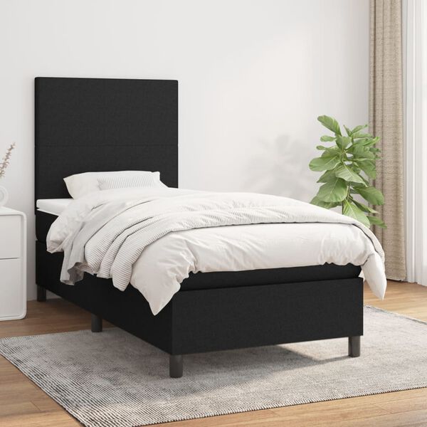 vidaXL Sommier &agrave; lattes de lit avec matelas Noir 90x190 cm Tissu