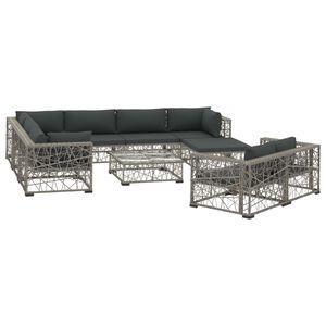 vidaXL Salon de jardin 10 pcs avec coussins R&eacute;sine tress&eacute;e Gris