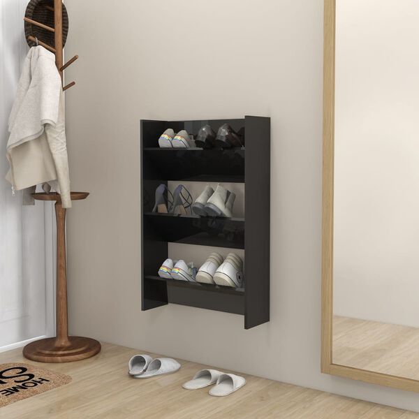 vidaXL Armoire &agrave; chaussures murale noir brillant bois d'ing&eacute;nierie