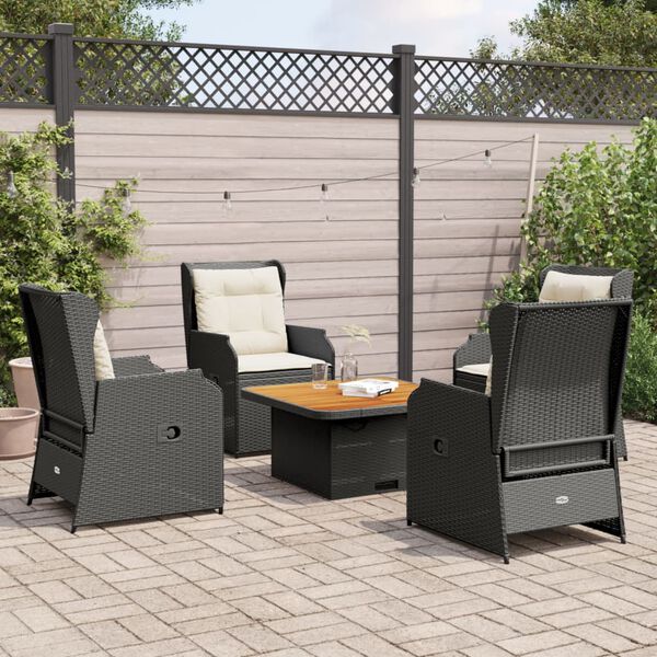 vidaXL Salon de jardin 5 pcs avec coussins Noir R&eacute;sine tress&eacute;e