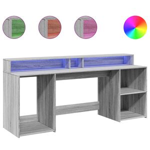 vidaXL Bureau et lumi&egrave;res LED sonoma gris 200x55x91 cm bois ing&eacute;nierie