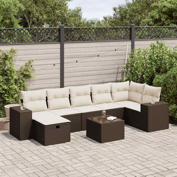 vidaXL Salon de jardin avec coussins 7 pcs marron r&eacute;sine tress&eacute;e