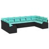 vidaXL Ensemble de canap&eacute; de jardin 10 pcs Noir et turquoise polyrotin