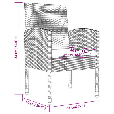 vidaXL Ensemble à manger de jardin 3pcs gris/noir résine tressée/acier