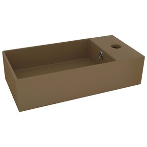 vidaXL Lavabo de salle de bain avec trop-plein C&eacute;ramique Cr&egrave;me mat