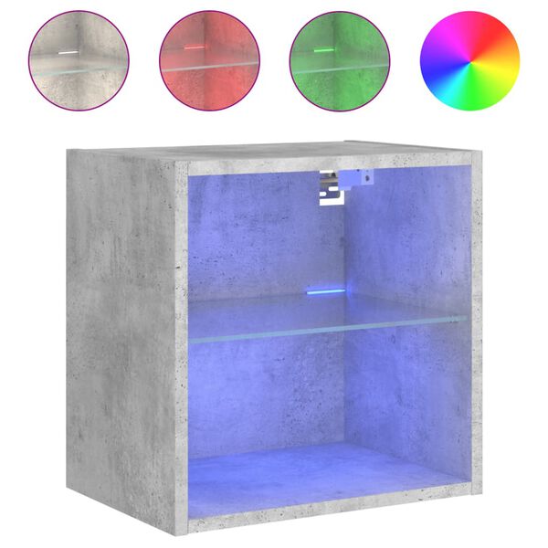 vidaXL Table de chevet murale avec lumi&egrave;res LED gris b&eacute;ton