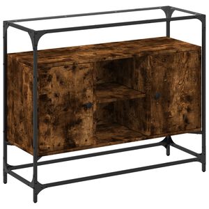vidaXL Buffet avec dessus en verre ch&ecirc;ne fum&eacute; bois d'ing&eacute;nierie