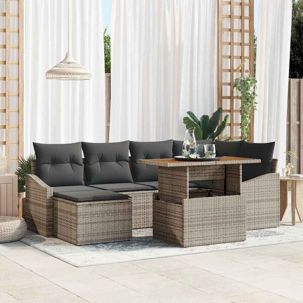 vidaXL Ensemble de salle &agrave; manger pour jardin 7 pcs Gris et marron