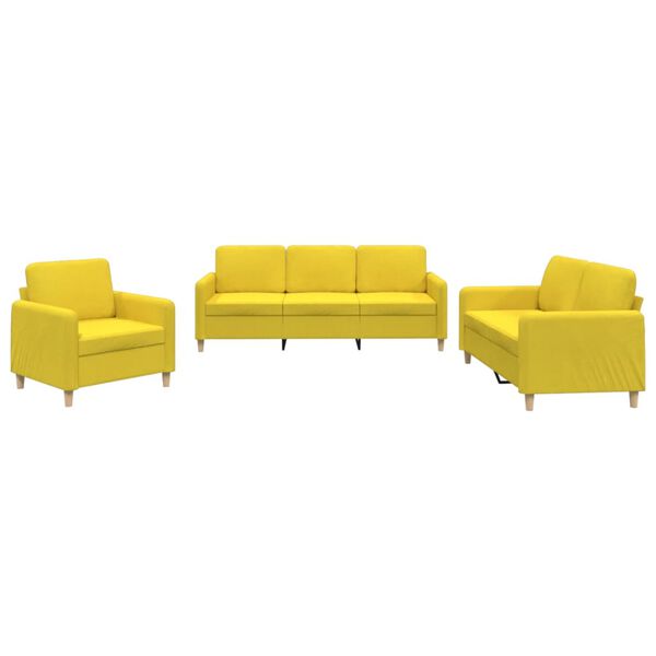 vidaXL Ensemble de canap&eacute;s 3 pcs avec coussins Jaune clair Tissu