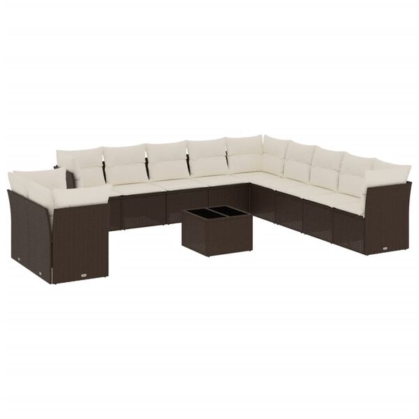 vidaXL Salon de jardin avec coussins 12 pcs marron r&eacute;sine tress&eacute;e
