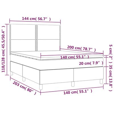 vidaXL Sommier à lattes de lit et matelas et LED Bleu 140x200 cm Tissu