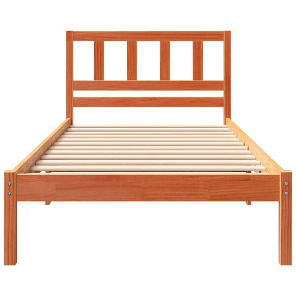 vidaXL Cadre de lit avec t&ecirc;te de lit Brun cire 75 x 190 cm Pin massif
