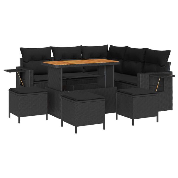 vidaXL Ensemble de canap&eacute; de jardin avec coussin 9 pcs Noir polyrotin