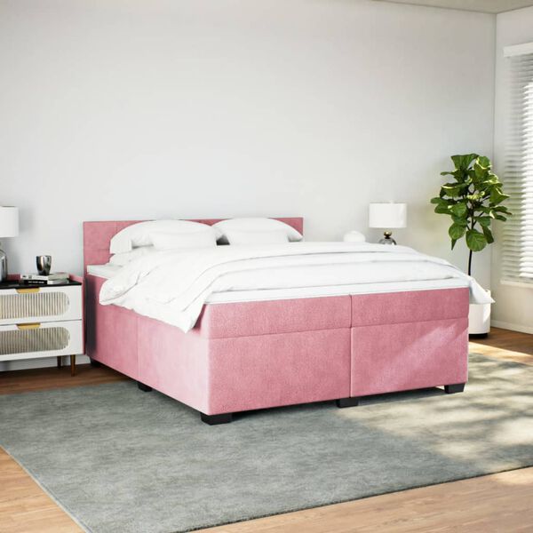 vidaXL Sommier &agrave; lattes de lit avec matelas Rose 200x200 cm Velours