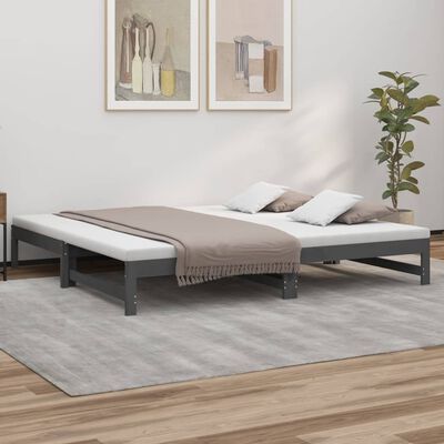 vidaXL Lit coulissant Gris 2x(100x200) cm Bois de pin massif