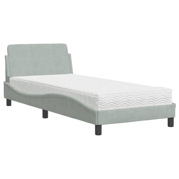 vidaXL Lit avec matelas Dover gris clair 90x190 cm velours