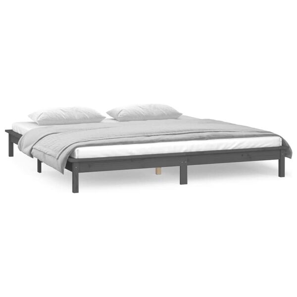 vidaXL Cadre de lit &agrave; LED sans matelas gris 120x200 cm bois massif
