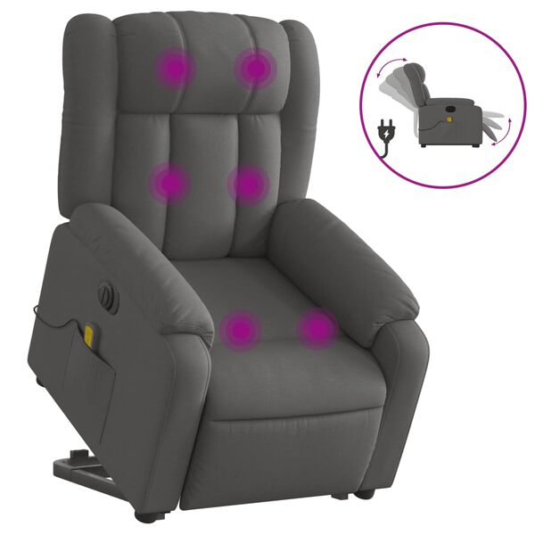 vidaXL Fauteuil inclinable de massage &eacute;lectrique Gris fonc&eacute; Tissu