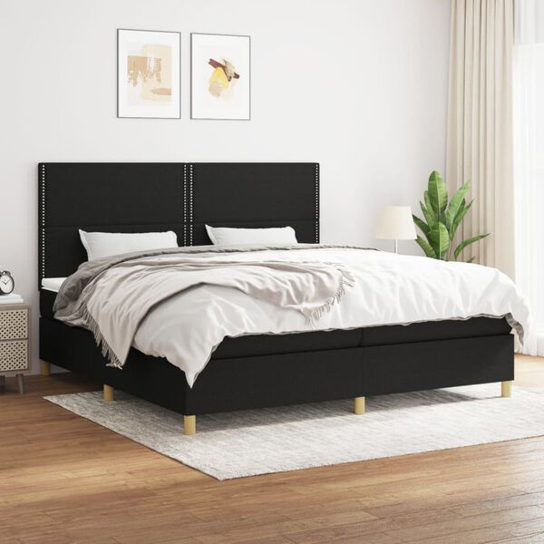 vidaXL Sommier &agrave; lattes de lit avec matelas Noir 200x200 cm Tissu
