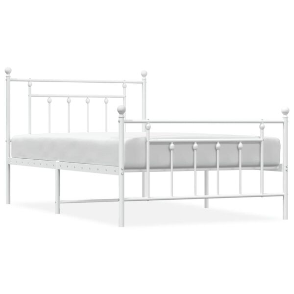 vidaXL Cadre de lit métal sans matelas et pied de lit blanc 107x203 cm