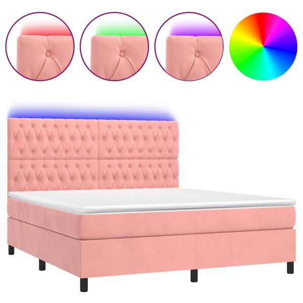 vidaXL Sommier &agrave; lattes de lit matelas et LED Rose 180x200 cm Velours