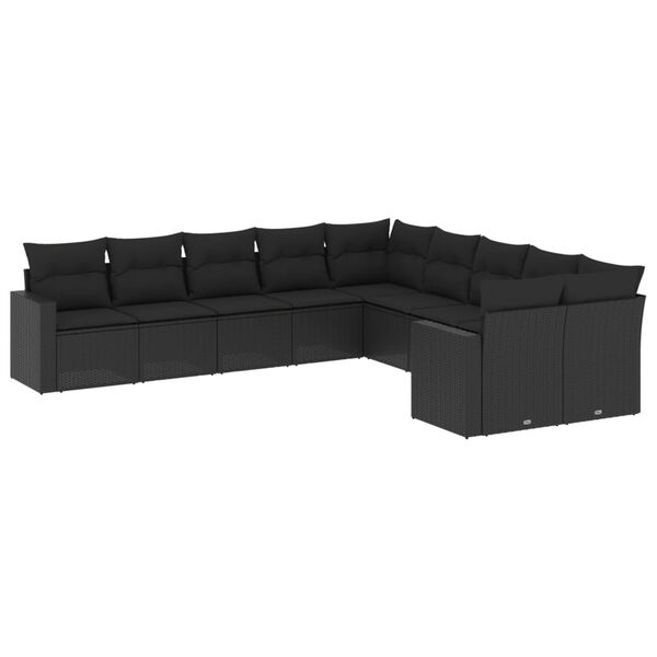vidaXL Salon de jardin 10 pcs avec coussins noir r&eacute;sine tress&eacute;e