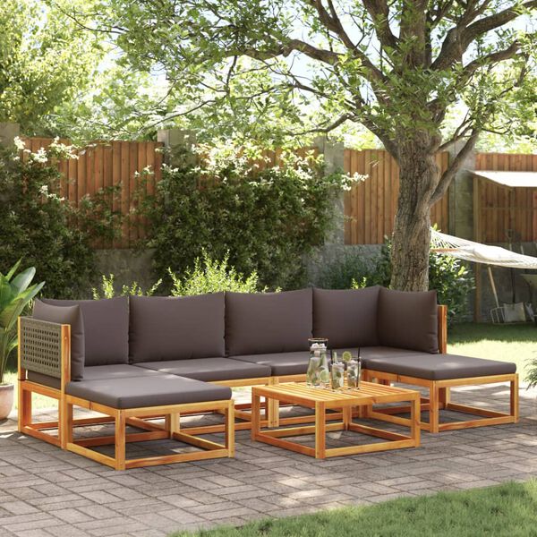 vidaXL Ensemble de canapés de jardin 7 pièces avec coussins en bois d'acacia et rotin