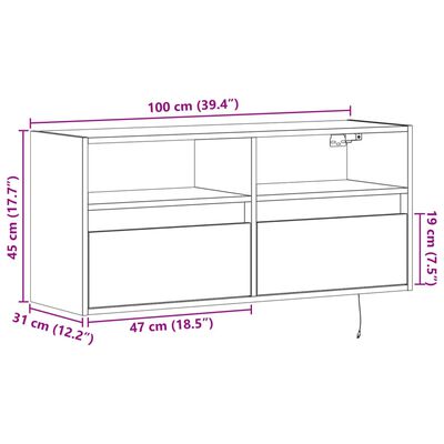 vidaXL Meuble TV mural avec lumières LED noir 100x31x45 cm