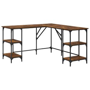 vidaXL Bureau ch&ecirc;ne fum&eacute; 139x139x75 cm bois d'ing&eacute;nierie