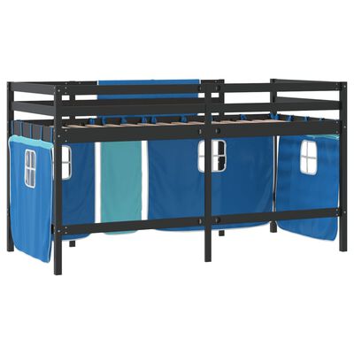 vidaXL Lit mezzanine enfants et rideaux bleu 90x190cm bois pin massif