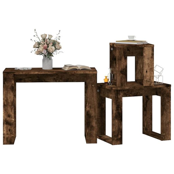 vidaXL Tables gigognes 3 pcs Ch&ecirc;ne fum&eacute; Bois d'ing&eacute;nierie