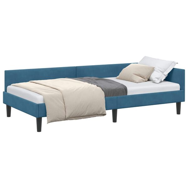 vidaXL Cadre de lit d'angle Bleu 90 cm x 190 cm VeloursetContreplaqu&eacute;