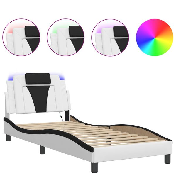 vidaXL Cadre de lit Viana avec LED sans matelas blanc et noir 90x200 cm