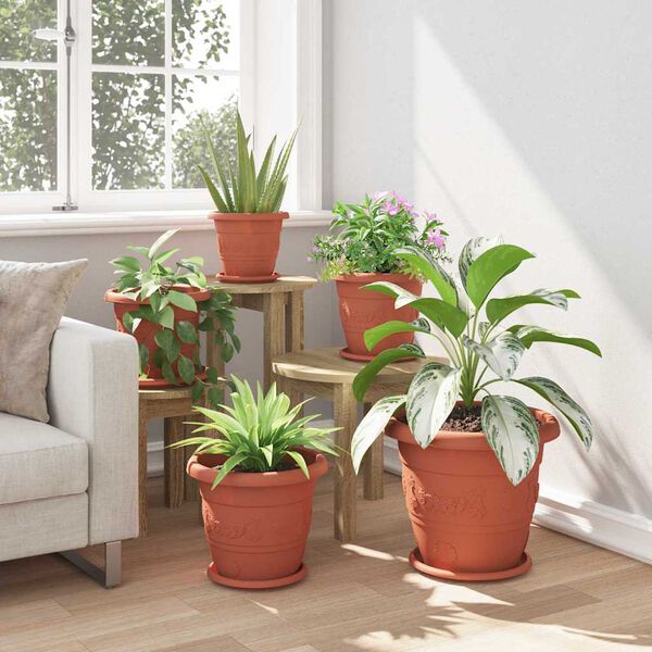 vidaXL Pot &agrave; fleurs rond 6 pcs Rouge brique &Oslash; 26 x 21,5 cm Plastique