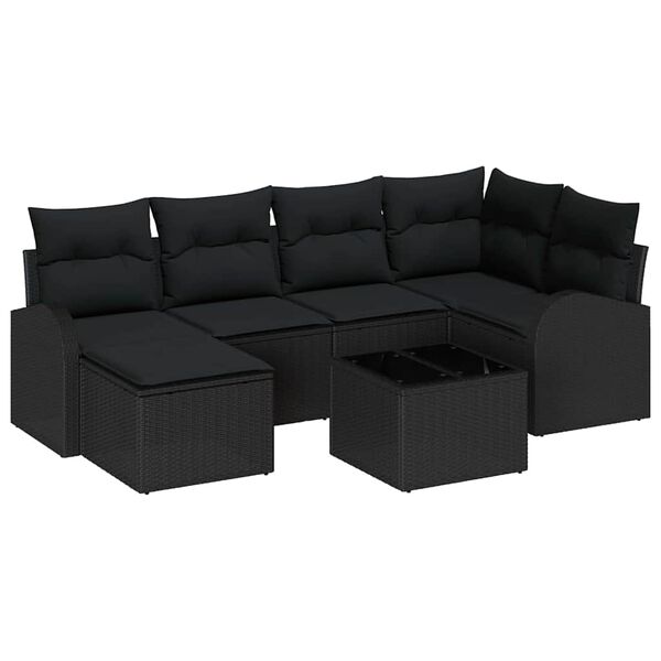 vidaXL Ensemble de canap&eacute; de jardin 7 pcs Noir polyrotin