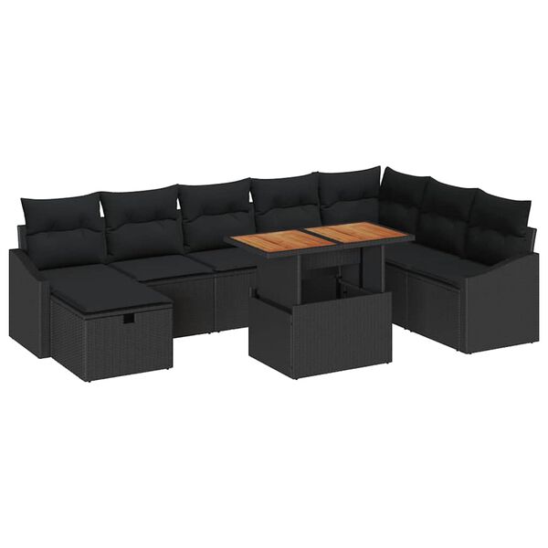 vidaXL Ensemble de canapé de jardin 9 pcs Noir polyrotin