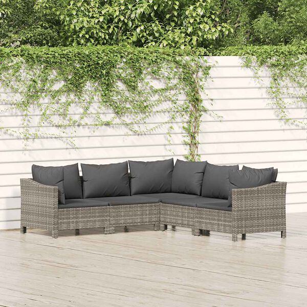 vidaXL Salon de jardin 5 pcs avec coussins Gris R&eacute;sine tress&eacute;e