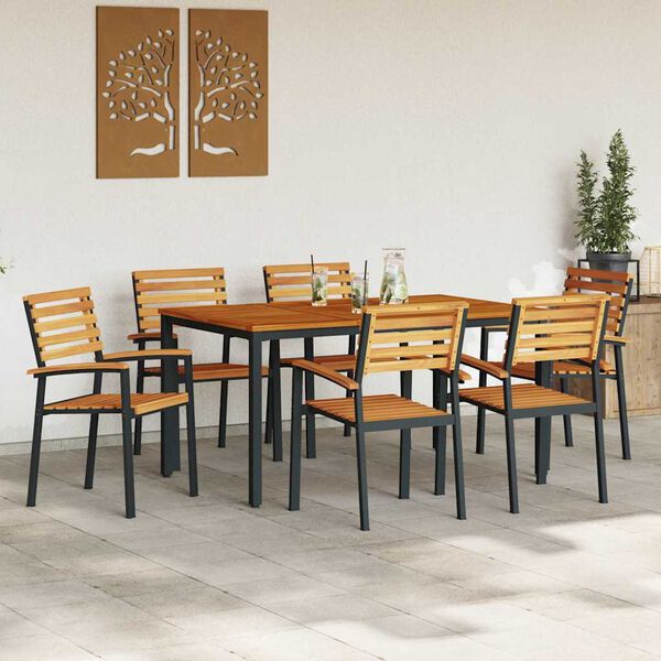 vidaXL Ensemble de salle &agrave; manger pour jardin 7 pcs Noir