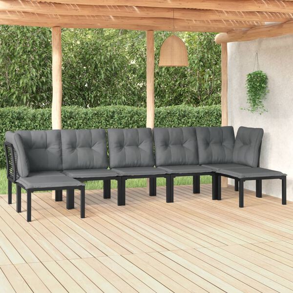 vidaXL Salon de jardin 7 pcs noir et gris r&eacute;sine tress&eacute;e