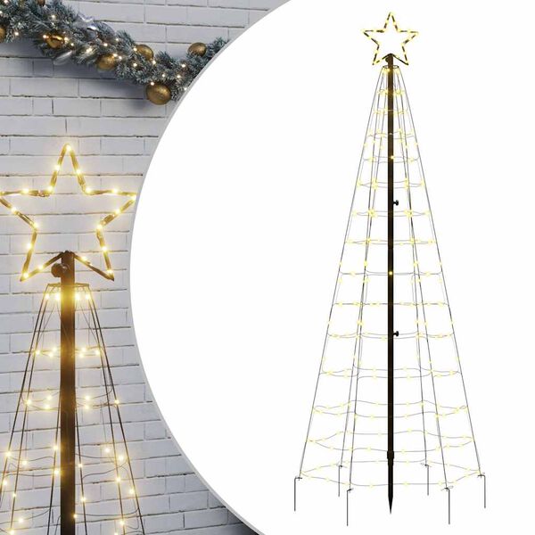 vidaXL Sapin de Noël à LED avec piquets 220 LED blanc chaud 180 cm