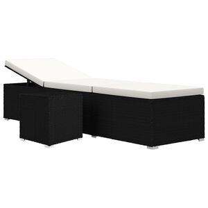 vidaXL Chaise longue avec coussin et table &agrave; th&eacute; R&eacute;sine tress&eacute;e Noir