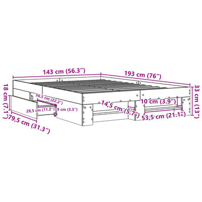 vidaXL Cadre de lit sans matelas gris béton 140x190 cm bois ingénierie