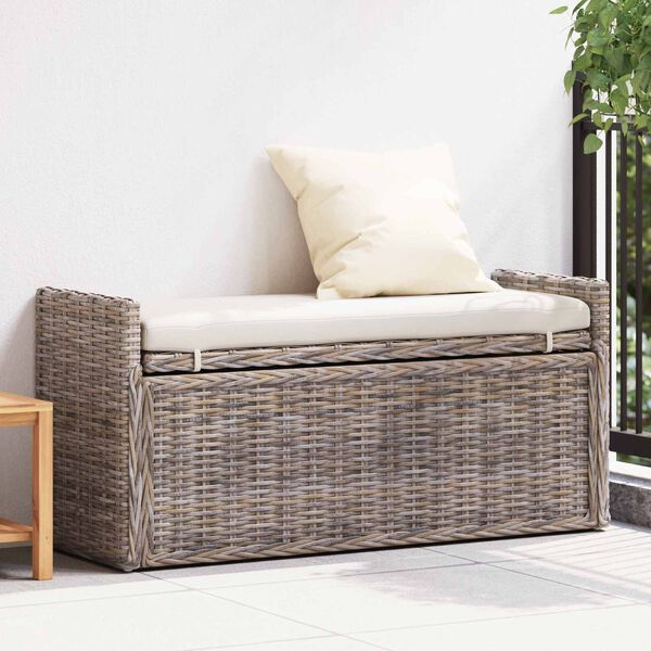 vidaXL Banc de rangement avec coussin Gris 110 x 40 x 50 cm Rotin