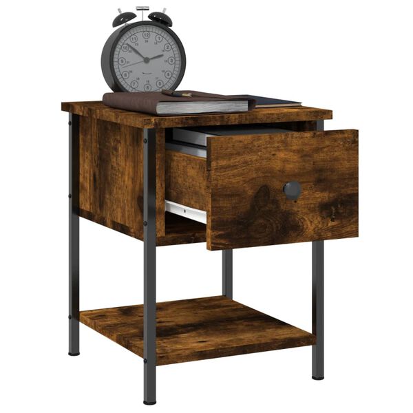 vidaXL Table de chevet ch&ecirc;ne fum&eacute; 34x35,5x45 cm bois d'ing&eacute;nierie