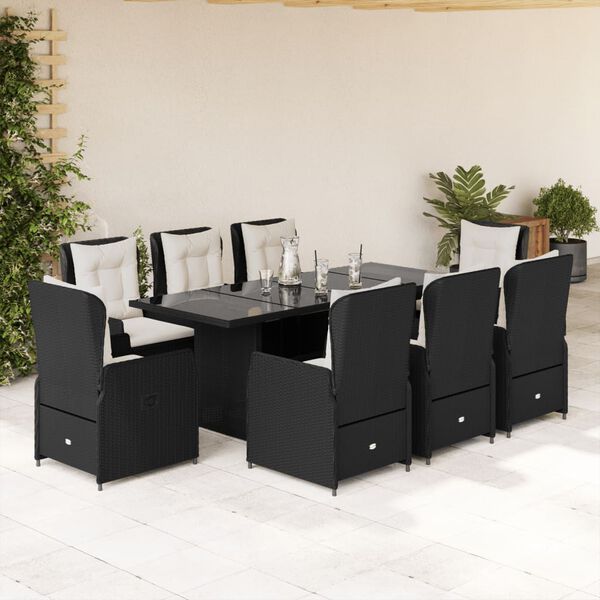 vidaXL Ensemble &agrave; manger de jardin 9pcs coussins noir r&eacute;sine tress&eacute;e