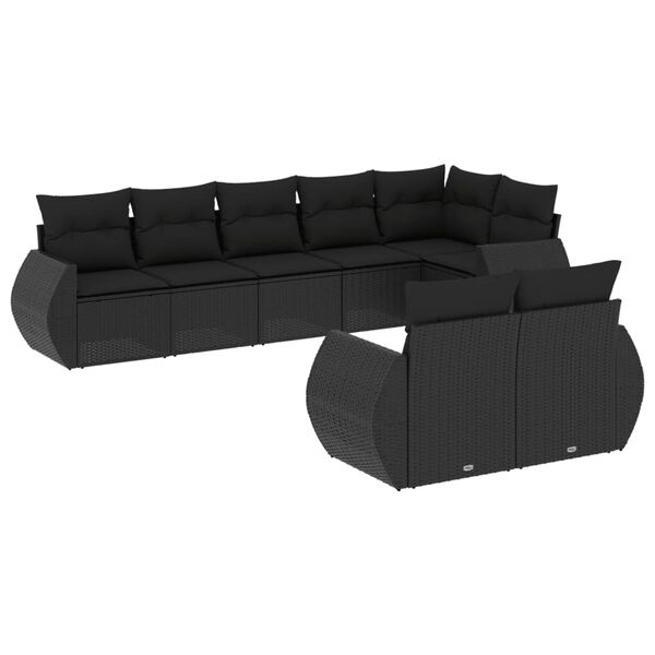 vidaXL Salon de jardin 8 pcs avec coussins noir r&eacute;sine tress&eacute;e