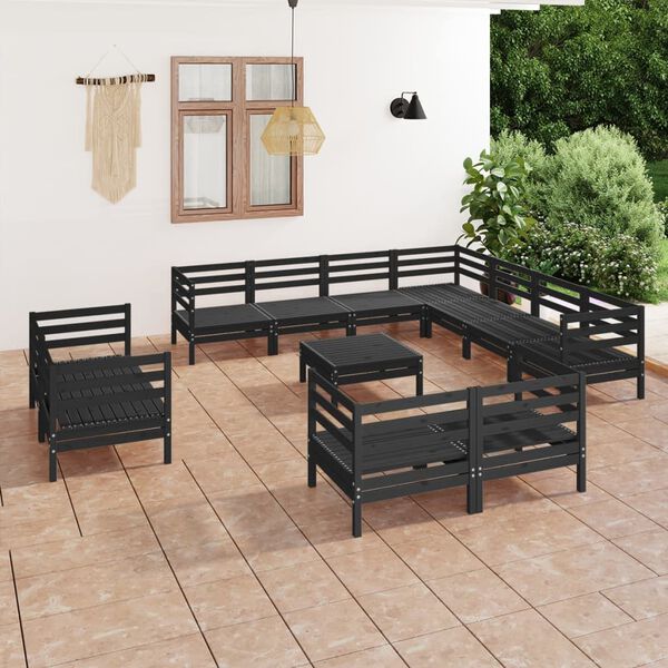 vidaXL Salon de jardin 12 pcs Bois de pin massif Noir
